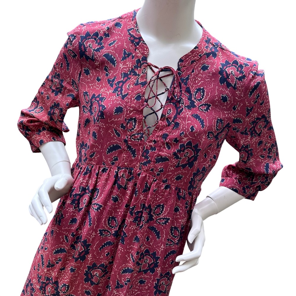 Madewell Silk Boho Floral Small Mini Dress Floral 3/4 Sleeve Empire Waist FALL!